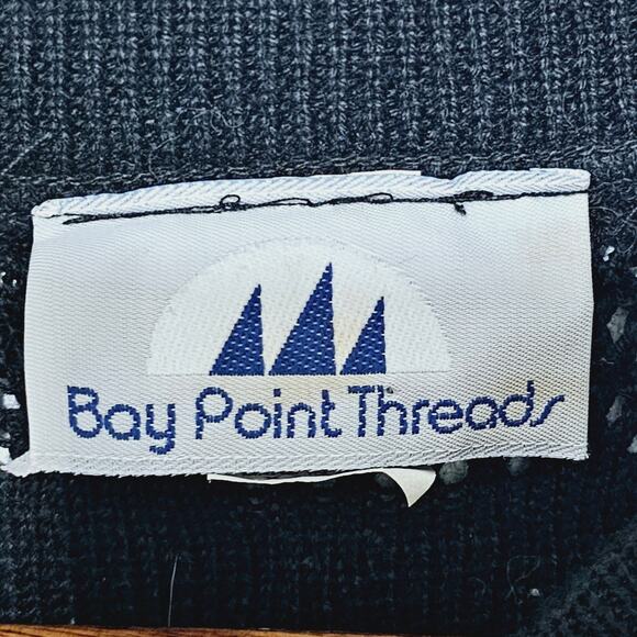 Vintage Bay Point Threads Sweater Size XL Black Embroidered Flowers Casual Retro - Picture 6 of 7